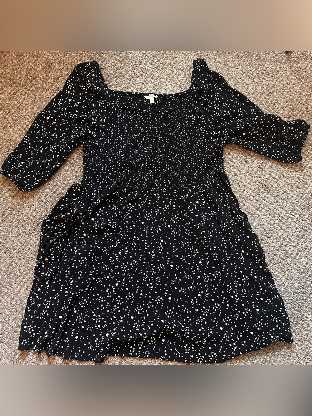 Terra & Sky Black Mini Dress with White Dot Print
